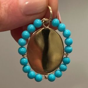JENNIFER CREEL TURQUOISE & GOLD OVAL PENDANT